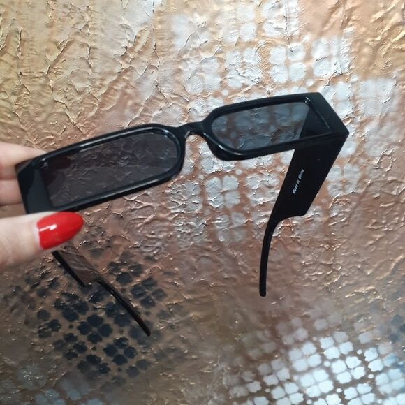 Zara Black Rectangular Slim Lense Acetate Sunglasses - Picture 7 of 11